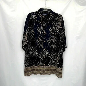 Puritan Men’s Tropical Shirt XL Black Tan Palm Leaves Short Sleeve Button Down